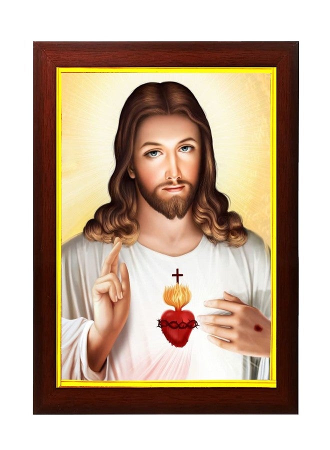 ZIG-ZAG zig zag Lord Jesus Christ Photo Frame For wall / room Size Medium ( 13.5x9.5 inches, Acrylic Glass) 2,Brown - Image 1